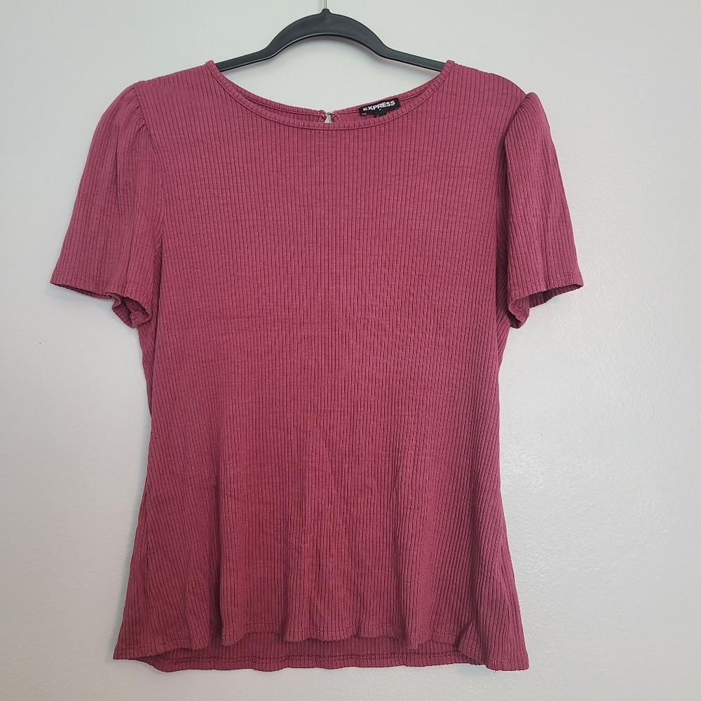 ⚠️DONATING SOON‼️Express Mauve Ribbed Puff Sleeve Career Office Business Top